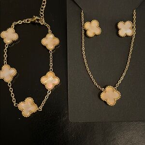 Elegant Gold and Cream Clover Earrings